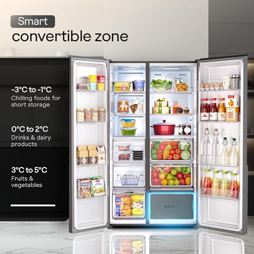 Godrej 600L 3Star | 1+2 Year Additional Warranty | Smart Convertible Zones | Toughened Glass Door | Frost Free Inverter Side By Side Refrigerator (2025 Model, RS EONVELVET 646C RIT SM BL, Storm Blue) - Image 5