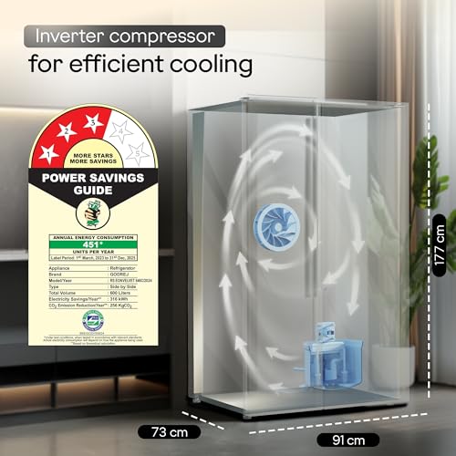 Godrej 600L 3Star | 1+2 Year Additional Warranty | Smart Convertible Zones | Toughened Glass Door | Frost Free Inverter Side By Side Refrigerator (2025 Model, RS EONVELVET 646C RIT SM BL, Storm Blue) - Image 7