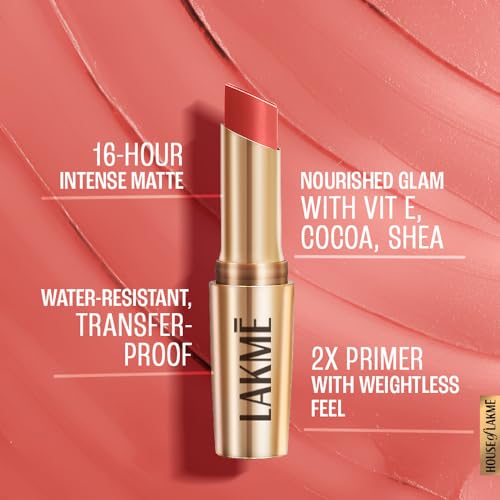 Lakme Powerplay Priming Matte Lipstick, Smooth Matte Finish, Lightweight Lipstick, Smudgeproof, Lasts 16hrs, Hydrates Lips, Coral Date, 3.6g - Image 4