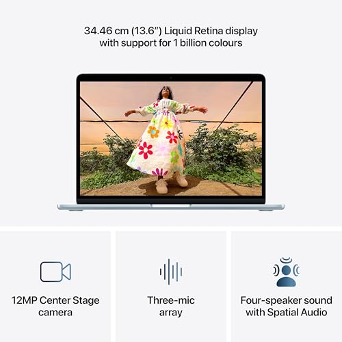 Apple 2026 MacBook Air 13″ Laptop with M5 chip: AI and Apple Intelligence, 34.46 cm (13.6″) Liquid Retina Display, 16GB Unified Memory, 512GB SSD Storage, 12MP Center Stage Camera, Touch ID; Sky Blue - Image 4