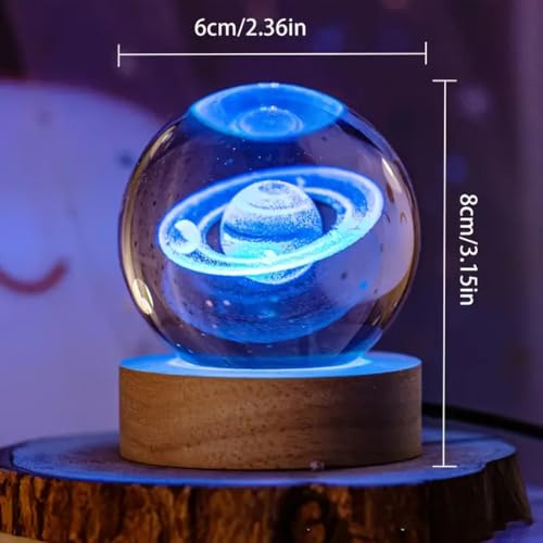 3D Saturn Crystal Ball Lamp - Saturn Crystal Ball Night Light, Automatic Color Changing, 3D Ball Night Light Lamp with USB Powered LED Wooden Base(16 Color Saturn) - Image 4