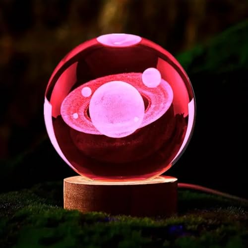 3D Saturn Crystal Ball Lamp - Saturn Crystal Ball Night Light, Automatic Color Changing, 3D Ball Night Light Lamp with USB Powered LED Wooden Base(16 Color Saturn) - Image 7