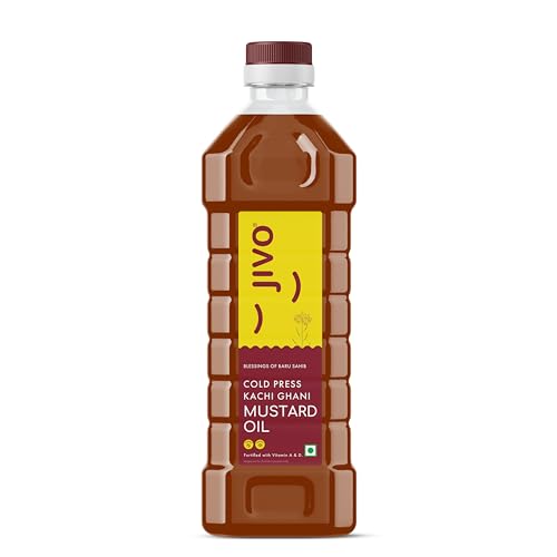 JIVO Cold Pressed Kachi Ghani Chemical Free Mustard Daily Cooking Oil, 1 Litre | Recommended for Roasting, Frying, Baking All type of Cuisines |