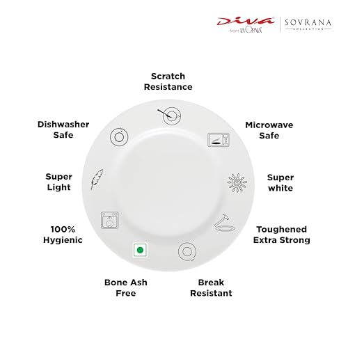 La Opala Diva Sovrana Collection Opal Glass Crockery | for Family of 6 | Dinner Set 27 pcs Regent Red | Plates & Bowls for Dining | Microwave Safe | 100% Vegetarian | Extra Strong | Light & White - Image 4
