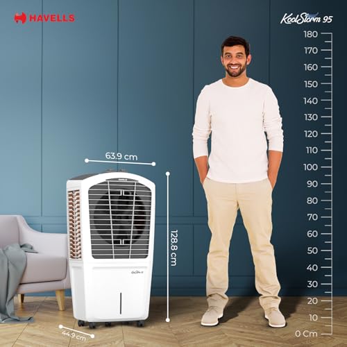 Havells KoolStorm 95 L Desert Air Cooler for Home/Office| Powerful Air-Delivery| Bacteria Shield Honeycomb Pads|XXL Ice Chamber| Ice Chill Drip Technology |Inverter compatible|Front Wheels with brakes - Image 2