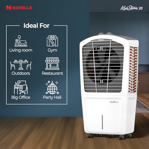 Havells KoolStorm 95 L Desert Air Cooler for Home/Office| Powerful Air-Delivery| Bacteria Shield Honeycomb Pads|XXL Ice Chamber| Ice Chill Drip Technology |Inverter compatible|Front Wheels with brakes - Image 6
