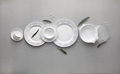 La Opala Diva Velvett Collection Opal Glass Crockery | for Family of 8 | Dinner Set 62 pcs Aria Grey | Plates & Bowls for Dining | Microwave Safe | 100% Vegetarian | Extra Strong | Light & White - Image 3