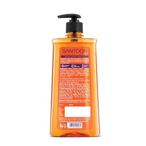 Santoor Moisturizing Shower Gel With Natural Sandalwood & Gardenia Extracts| For Men & Women| Moisturizing Body Wash With Glycerin | Suitable For All Skin Types| No Parabens| No Silicones| 500ml - Image 4