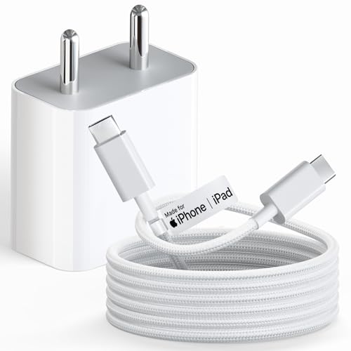 20W Charger with Type C to C Cable [MFi-Certified, 6 Months Warranty*] for iPhone Charger with Nylon Braided Cable Compatible with iPhone17,16,15,Air Pro Max Plus Series, iPad & Other Devices