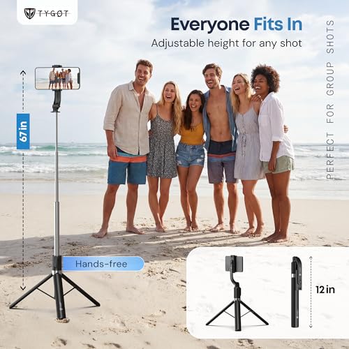 Tygot T9 Selfie Stick Tripod, 67 Inch (170CM) Reinforced Tripod for Mobile Phone, Multi-Functional Bluetooth Long Selfie Stick for Travel,Vlogging,Compatible with iPhone and All Smartphones - Image 5