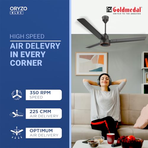 Goldmedal ORYZO BLDC 1200mm BEE Certified 5 Star Rated Ceiling Fan For Home and Office | Remote Control | Anti Dust | Smooth & Silent Operation (Granite Grey) - Image 6
