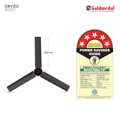 Goldmedal ORYZO BLDC 1200mm BEE Certified 5 Star Rated Ceiling Fan For Home and Office | Remote Control | Anti Dust | Smooth & Silent Operation (Granite Grey) - Image 7