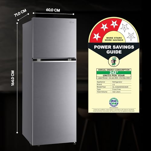 LG Smart Choice, 322 L, 3 Star, Frost-Free Smart Inverter Double Door Refrigerator (GL-S342SDSX, Dazzle Steel, Convertible with Express Freeze) - Image 5