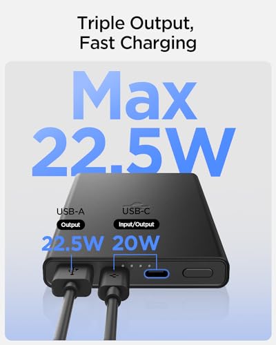 Spigen ArcPack 10000mAh Power Bank, PD3.0, Fast Charging, 22.5W Max Output, 2 Type-C Ports, 1 USB-A Port - (Aluminum, Black) - Image 3