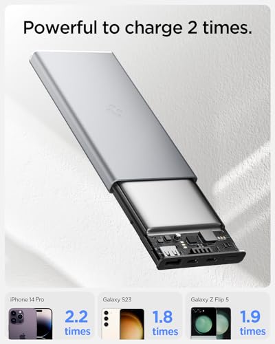 Spigen ArcPack 10000mAh Power Bank, PD3.0, Fast Charging, 22.5W Max Output, 2 Type-C Ports, 1 USB-A Port - (Aluminum, Black) - Image 4