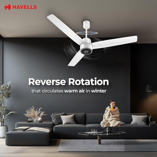 Havells FAB BLDC ULED Ceiling Fan 1200mm, 5 star, LED Speed Indicator, 380 RPM, Up to 65% Savings, Reverse Rotation,4 Speed Modes, Low Wattage 30W, Low Noise, Air Flow:225 CMM, 3 Year Warranty, White - Image 4