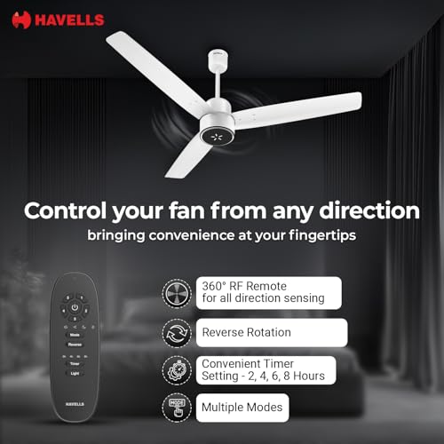 Havells FAB BLDC ULED Ceiling Fan 1200mm, 5 star, LED Speed Indicator, 380 RPM, Up to 65% Savings, Reverse Rotation,4 Speed Modes, Low Wattage 30W, Low Noise, Air Flow:225 CMM, 3 Year Warranty, White - Image 7