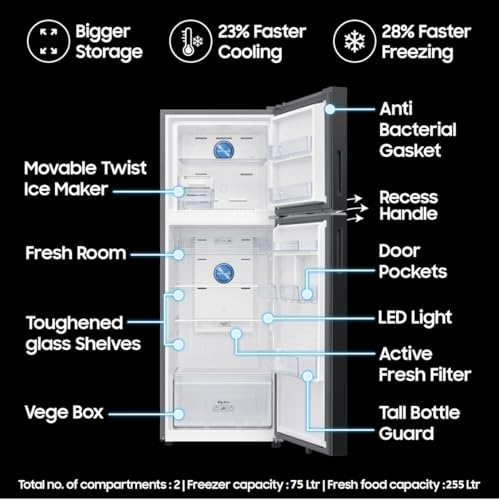 Samsung 330 L, 3 Star, Convertible 5-in-1, Digital Inverter, Frost Free Double Door, WiFi Enabled Bespoke AI Refrigerator (RT34DG5A4DBXHL, Luxe Black) - Image 5