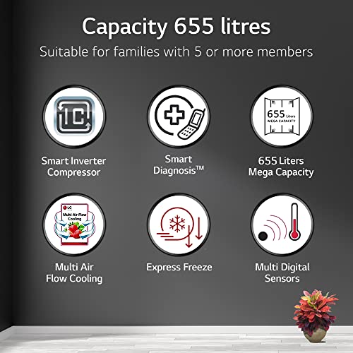 LG 655 L Frost Free Smart Inverter Double Door Side by Side Refrigerator (GL-B257HWBY, Western Black, Express Freezing | Multi Air-Flow) - Image 3