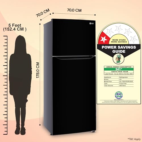LG Smart Choice, 446 L, 1 Star, Convertible, Door Cooling+, Smart Inverter Compressor, Frost Free Double Door Refrigerator (GL-T502CESR, Ebony Sheen, Express Freeze & Multi Air Flow) - Image 4