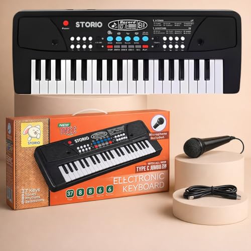 Storio Kids Piano Keyboard with Mic | 37 Keys, 8 Rhythms, 8 Tones & 6 Demo Songs | Electronic Musical Toy for Boys & Girls Age 2-5 | Educational & Recording Keyboard for Beginners