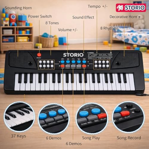 Storio Kids Piano Keyboard with Mic | 37 Keys, 8 Rhythms, 8 Tones & 6 Demo Songs | Electronic Musical Toy for Boys & Girls Age 2-5 | Educational & Recording Keyboard for Beginners - Image 4