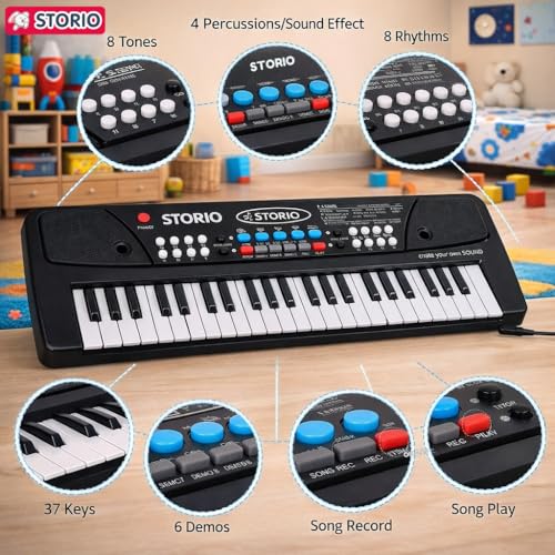 Storio Kids Piano Keyboard with Mic | 37 Keys, 8 Rhythms, 8 Tones & 6 Demo Songs | Electronic Musical Toy for Boys & Girls Age 2-5 | Educational & Recording Keyboard for Beginners - Image 7