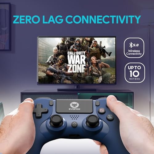 EvoFox Elite Play ps4 controller dualshock 4, iPad & iPhones | Bluetooth 5 | Dual Vibration | 6 Axis Gyro Sensor | 10 Hours of Game Play | Touch Panel | Built in Speaker | 3.5 mm Headset Port (Blue) - Image 5