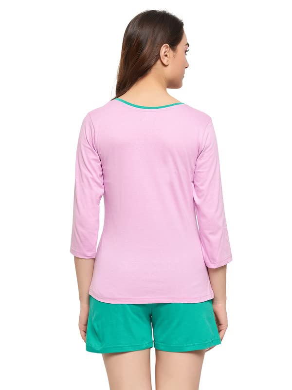 Clovia Women's Cotton Graphic and Text Print Top & Chic Basic Shorts Set - Image 4