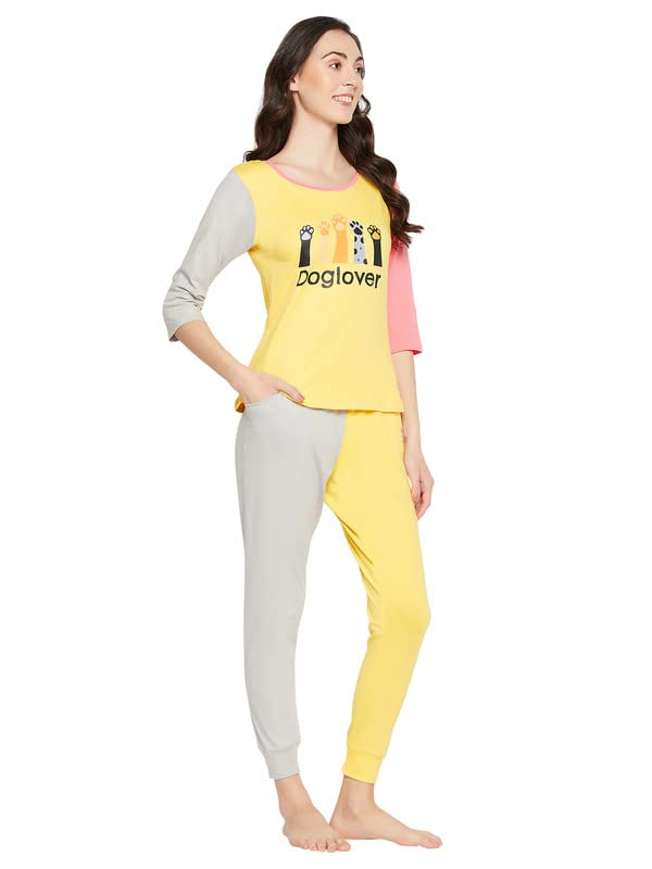 Clovia Women's Cotton Quirky Quote Print Top & Jogger Set - Image 3