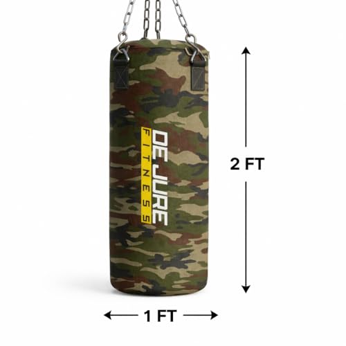 De Jure Fitness Heavy Duty Filled Punching Bag with Rust-Proof Steel Hanging Chain | Durable Polyester Fabric | Comfortable Recycled Filling | Boxing MMA, Kickboxing (Camo-Polyester - Filled, 2 Ft) - Image 5