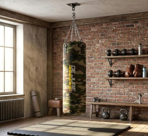 De Jure Fitness Heavy Duty Filled Punching Bag with Rust-Proof Steel Hanging Chain | Durable Polyester Fabric | Comfortable Recycled Filling | Boxing MMA, Kickboxing (Camo-Polyester - Filled, 2 Ft) - Image 6