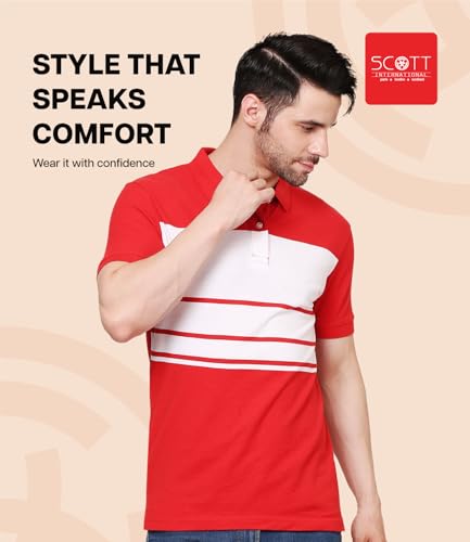 Scott International Men's Rich Cotton Regular Fit Striper Polo T-Shirt | - Image 4