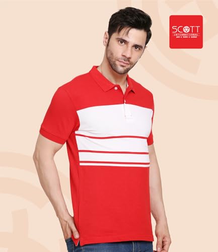 Scott International Men's Rich Cotton Regular Fit Striper Polo T-Shirt | - Image 6