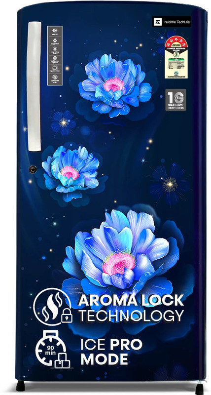 realme TechLife 180 L Direct Cool Single Door 5 Star Refrigerator with Curved Door, Rapid Chill Technology and Large Vegetable Basket(Bloom Blue, 180BD5RM25|180BD5RM25-BB)