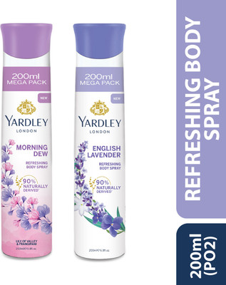 Yardley London Morning Dew Refreshing Body Spray 200ml + English Lavender 200ml Deodorant Spray - For Women(400 ml, Pack of 2) - Image 2