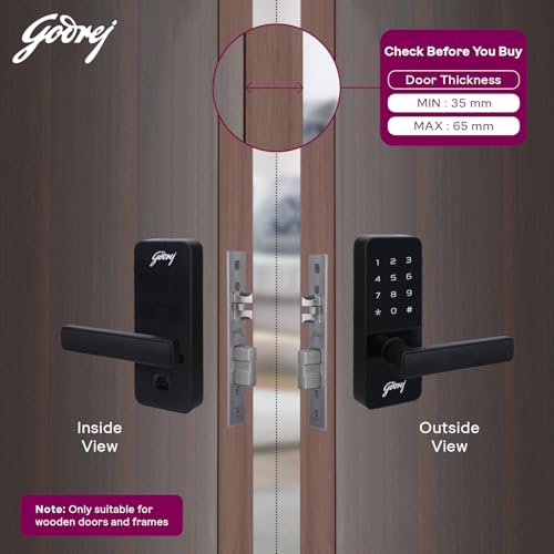 Godrej Smart Lock I Catus Touch I Digital Lock for Main and Internal Wooden Door I 2 in 1 Access I Pin Access I Mechanical Key I Black Finish I 3 Years Warranty | Free Installation - Image 7