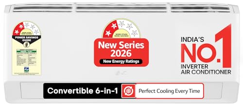LG Essential Series, 0.8 Ton 2 Star, Smart Inverter Split AC (Copper, Convertible 6-in-1 Cooling, Faster Cooling & Energy Saving, HD Filter with AntiVirus Protection, New BEE Rated, AS-Q11KNVE, White)