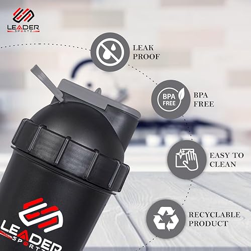 Protein Shake Bottle with Extra Compartment - Gym Shaker Bottle for Protein Shake Mixing - Image 7