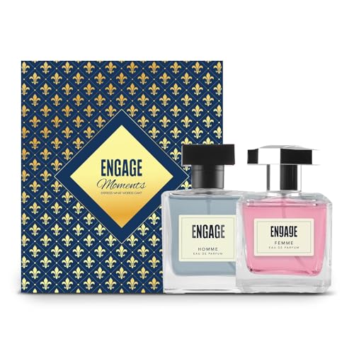 Engage Gift Set - Moments Luxury Perfume Gifts For Women & Men, Homme & Femme 200ml, Long Lasting Smell Men & Women Perfume, Pack of 2, Best Birthday, Anniversary Gift Hamper by ITC, Eau De Parfum