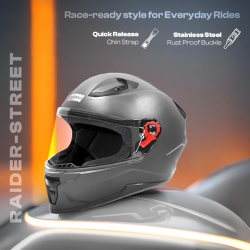 STUDDS Raider Street ISI Certified Full Face Helmet for Men and Women with Clear Visor (Grey - L) - Image 3