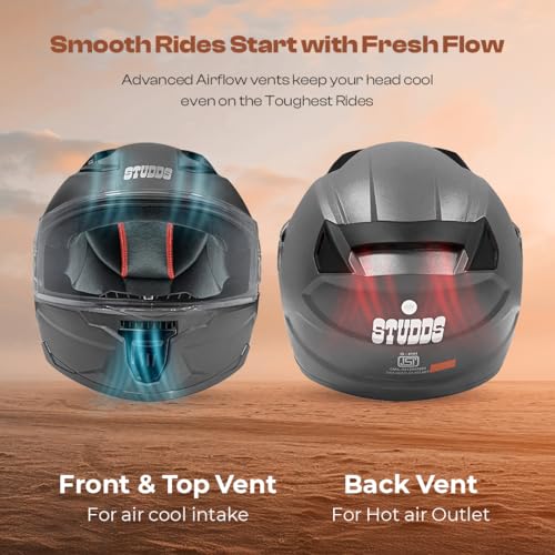 STUDDS Raider Street ISI Certified Full Face Helmet for Men and Women with Clear Visor (Grey - L) - Image 4