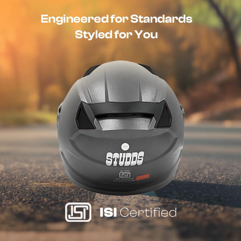 STUDDS Raider Street ISI Certified Full Face Helmet for Men and Women with Clear Visor (Grey - L) - Image 5
