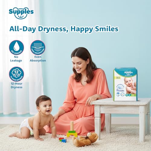 Amazon Brand - Supples Premium Baby Diaper Pants | 62 Baby Diapers | Large | 9-14 Kg | 12 Hrs Absorption | Cushiony Cotton Soft Fabric | Phthalates-Free | Triple Leak Guard - Image 3