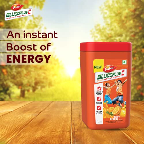 Dabur GlucoPlus-C Instant Energy Glucose Juicy & Tasty Orange Flavour Powder- 400g Jar | Glucose Replenishes Energy | 25% more Glucose| Vitamin C helps Boosts Immunity | Calcium Supports Bone Health - Image 2