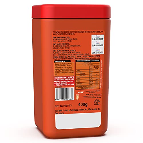 Dabur GlucoPlus-C Instant Energy Glucose Juicy & Tasty Orange Flavour Powder- 400g Jar | Glucose Replenishes Energy | 25% more Glucose| Vitamin C helps Boosts Immunity | Calcium Supports Bone Health - Image 6