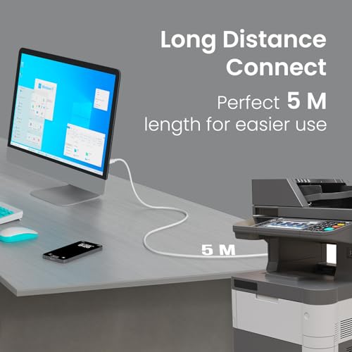 Portronics PrintLink 5 Printer Cable with USB Type-A to USB Type-B Male Connectors, 5 Meters / 16.5 Ft Long, High-Speed Transfer Cord for Printers & Scanners (White) - Image 6