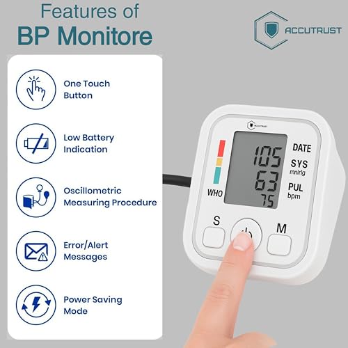 Digital Blood Pressure Monitor for Upper Arm with Large LCD Display, Hypertension Indicator, 2 User Memory (90 Readings), Pulse Rate & Heartbeat Detection – Automatic BP Machine - Image 5