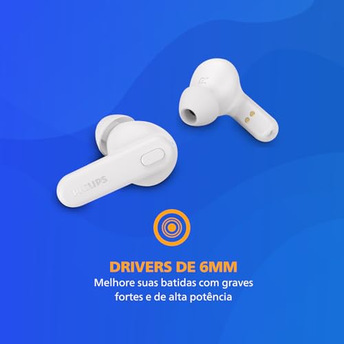 PHILIPS TAT1108WT/00 True Wireless Earbuds, In-Ear, Bluetooth v5.3, Earphones with Mic, 15H Playback,Shank Shape, IPX4, Button Controls, Comfortable Fit, AI Mic for Crystal Clear Sound Quality (White) - Image 5