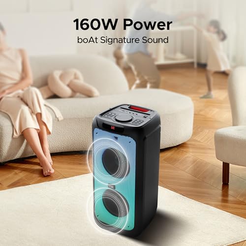 boAt Partypal 390/400 Speaker w/ 160 W Signature Sound, Karaoke with 2 Microphone Input Ports, Up to 6 hrs Playtime, EQ Modes, TWS Mode, Bluetooth v5.3, AUX & USB Type-C Port, Space Black - Image 3